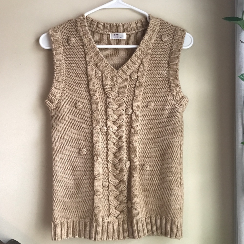 Vintage cable Sweater short sleeve sweater Vest